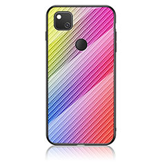 Google Pixel 4a用ハイブリットバンパーケース プラスチック 鏡面 虹 グラデーション 勾配色 カバー LS2 グーグル ピンク