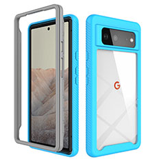 Google Pixel 6 5G用360度 フルカバー ハイブリットバンパーケース クリア透明 プラスチック カバー ZJ1 グーグル ブルー