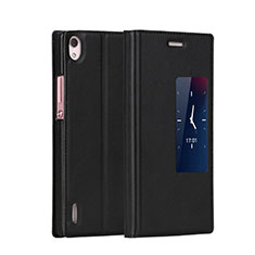 Huawei Ascend P7用手帳型 レザーケース スタンド ファーウェイ ブラック