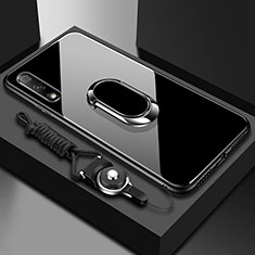 Huawei Enjoy 10用ハイブリットバンパーケース プラスチック 鏡面 カバー アンド指輪 マグネット式 ファーウェイ ブラック