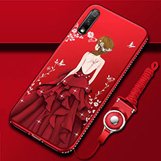 Huawei Enjoy 10用シリコンケース ソフトタッチラバー バタフライ ドレスガール ドレス少女 カバー ファーウェイ レッド
