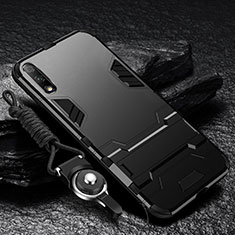 Huawei Enjoy 10用ハイブリットバンパーケース スタンド プラスチック 兼シリコーン カバー ファーウェイ ブラック