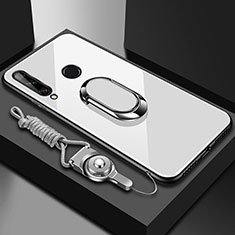 Huawei Enjoy 10 Plus用ハイブリットバンパーケース プラスチック 鏡面 カバー アンド指輪 マグネット式 ファーウェイ ホワイト