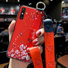 Huawei Enjoy 10e用シリコンケース ソフトタッチラバー 花 カバー ファーウェイ レッド