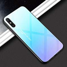 Huawei Enjoy 10e用ハイブリットバンパーケース プラスチック 鏡面 虹 グラデーション 勾配色 カバー ファーウェイ ブルー