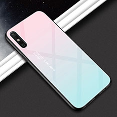 Huawei Enjoy 10e用ハイブリットバンパーケース プラスチック 鏡面 虹 グラデーション 勾配色 カバー ファーウェイ ピンク