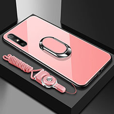Huawei Enjoy 10e用ハイブリットバンパーケース プラスチック 鏡面 カバー アンド指輪 ファーウェイ ピンク