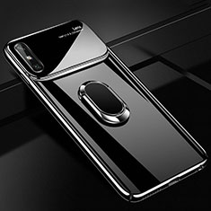 Huawei Enjoy 10e用ハードケース プラスチック 質感もマット アンド指輪 マグネット式 A01 ファーウェイ ブラック
