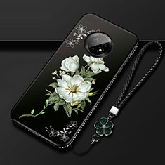Huawei Enjoy 20 Plus 5G用シリコンケース ソフトタッチラバー 花 カバー S02 ファーウェイ ブラック