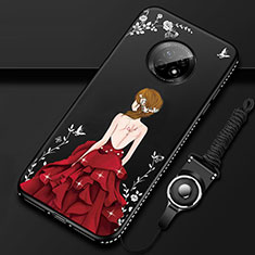 Huawei Enjoy 20 Plus 5G用シリコンケース ソフトタッチラバー バタフライ ドレスガール ドレス少女 カバー ファーウェイ レッド・ブラック
