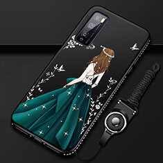 Huawei Enjoy 20 Pro 5G用シリコンケース ソフトタッチラバー バタフライ ドレスガール ドレス少女 カバー ファーウェイ グリーン