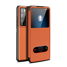 Huawei Enjoy 20 Pro 5G用手帳型 レザーケース スタンド カバー ファーウェイ オレンジ