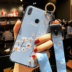 Huawei Honor 10 Lite用シリコンケース ソフトタッチラバー 花 カバー ファーウェイ ブルー