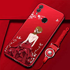 Huawei Honor 10 Lite用シリコンケース ソフトタッチラバー バタフライ ドレスガール ドレス少女 カバー ファーウェイ レッド