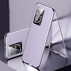 Huawei Honor 100 5G用360度 フルカバー ケース 高級感 手触り良い アルミメタル 製の金属製 と レザー P01 ファーウェイ パープル