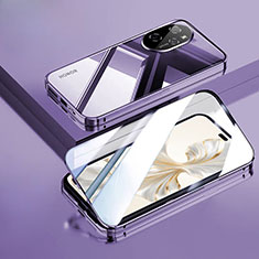 Huawei Honor 100 Pro 5G用ケース 高級感 手触り良い アルミメタル 製の金属製 360度 フルカバーバンパー 鏡面 カバー P02 ファーウェイ パープル