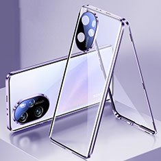 Huawei Honor 100 Pro 5G用ケース 高級感 手触り良い アルミメタル 製の金属製 360度 フルカバーバンパー 鏡面 カバー ファーウェイ パープル