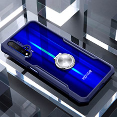 Huawei Honor 20用360度 フルカバーハイブリットバンパーケース クリア透明 プラスチック 鏡面 アンド指輪 マグネット式 ファーウェイ ネイビー
