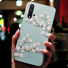 Huawei Honor 20用シリコンケース ソフトタッチラバー 花 ファーウェイ シアン