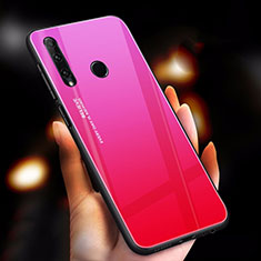 Huawei Honor 20 Lite用ハイブリットバンパーケース プラスチック 鏡面 虹 グラデーション 勾配色 カバー ファーウェイ ローズレッド