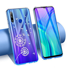 Huawei Honor 20 Lite用極薄ソフトケース シリコンケース 耐衝撃 全面保護 クリア透明 花 T02 ファーウェイ ネイビー