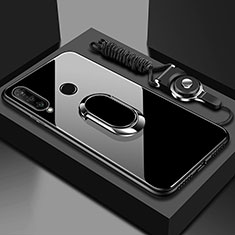 Huawei Honor 20 Lite用ハイブリットバンパーケース プラスチック 鏡面 カバー アンド指輪 マグネット式 T02 ファーウェイ ブラック