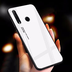 Huawei Honor 20E用ハイブリットバンパーケース プラスチック 鏡面 虹 グラデーション 勾配色 カバー ファーウェイ ホワイト
