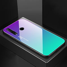 Huawei Honor 20E用ハイブリットバンパーケース プラスチック 鏡面 虹 グラデーション 勾配色 カバー H01 ファーウェイ シアン