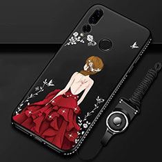 Huawei Honor 20E用シリコンケース ソフトタッチラバー バタフライ ドレスガール ドレス少女 カバー K01 ファーウェイ レッド・ブラック