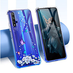 Huawei Honor 20S用極薄ソフトケース シリコンケース 耐衝撃 全面保護 クリア透明 花 ファーウェイ ネイビー