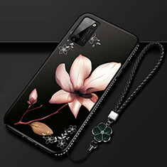 Huawei Honor 30 Lite 5G用シリコンケース ソフトタッチラバー 花 カバー S01 ファーウェイ ブラック