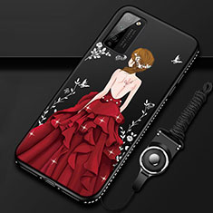 Huawei Honor 30 Lite 5G用シリコンケース ソフトタッチラバー バタフライ ドレスガール ドレス少女 カバー ファーウェイ レッド・ブラック