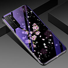 Huawei Honor 30S用ハイブリットバンパーケース プラスチック 鏡面 花 カバー ファーウェイ パープル