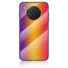 Huawei Honor 50 Lite用ハイブリットバンパーケース プラスチック 鏡面 虹 グラデーション 勾配色 カバー LS2 ファーウェイ オレンジ