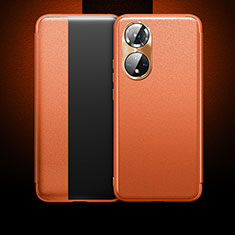 Huawei Honor 50 Pro 5G用手帳型 レザーケース スタンド カバー QK1 ファーウェイ オレンジ