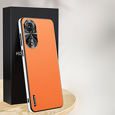 Huawei Honor 50 Pro 5G用ケース 高級感 手触り良いレザー柄 AT1 ファーウェイ オレンジ
