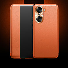 Huawei Honor 60 5G用手帳型 レザーケース スタンド カバー QK1 ファーウェイ オレンジ