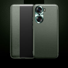 Huawei Honor 60 5G用手帳型 レザーケース スタンド カバー QK1 ファーウェイ オリーブグリーン