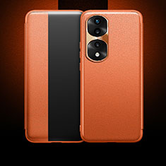 Huawei Honor 70 Pro 5G用手帳型 レザーケース スタンド カバー QK1 ファーウェイ オレンジ