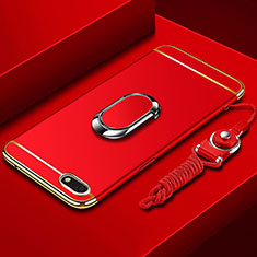 Huawei Honor 7S用ケース 高級感 手触り良い メタル兼プラスチック バンパー アンド指輪 亦 ひも ファーウェイ レッド