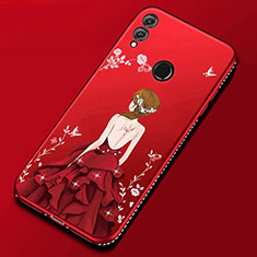 Huawei Honor 8X用シリコンケース ソフトタッチラバー バタフライ ドレスガール ドレス少女 カバー ファーウェイ レッド