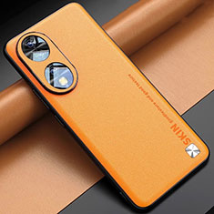 Huawei Honor 90 5G用ケース 高級感 手触り良いレザー柄 S03 ファーウェイ オレンジ