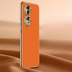 Huawei Honor 90 5G用ケース 高級感 手触り良いレザー柄 QK1 ファーウェイ オレンジ