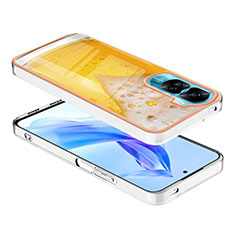 Huawei Honor 90 Lite 5G用シリコンケース ソフトタッチラバー バタフライ パターン カバー YB8 ファーウェイ イエロー