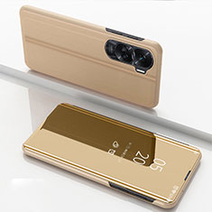Huawei Honor 90 Lite 5G用手帳型 レザーケース スタンド 鏡面 カバー ファーウェイ ゴールド