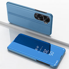 Huawei Honor 90 Lite 5G用手帳型 レザーケース スタンド 鏡面 カバー ファーウェイ ネイビー