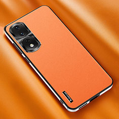 Huawei Honor 90 Pro 5G用ケース 高級感 手触り良いレザー柄 AT2 ファーウェイ オレンジ