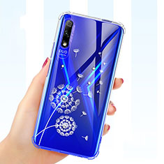 Huawei Honor 9X用極薄ソフトケース シリコンケース 耐衝撃 全面保護 クリア透明 花 ファーウェイ ネイビー