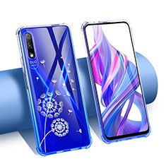 Huawei Honor 9X用極薄ソフトケース シリコンケース 耐衝撃 全面保護 クリア透明 花 T01 ファーウェイ ネイビー