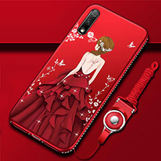 Huawei Honor 9X用シリコンケース ソフトタッチラバー バタフライ ドレスガール ドレス少女 カバー S01 ファーウェイ レッド